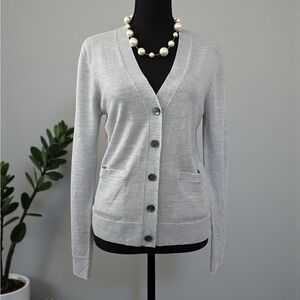 J.Crew Merino Wool Cardigan Light Blue Medium Soft V-Neck Sweater Classic Knit